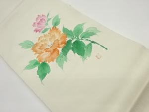 作家物　手描き牡丹模様名古屋帯